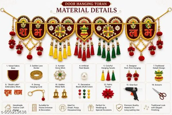 Polyester_Traditional_Shubh_Labh_Kundan_Tassels_Door_Toran_-_Pack_of_2