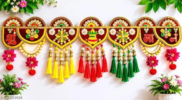 Polyester_Traditional_Shubh_Labh_Kundan_Tassels_Door_Toran_-_Pack_of_2