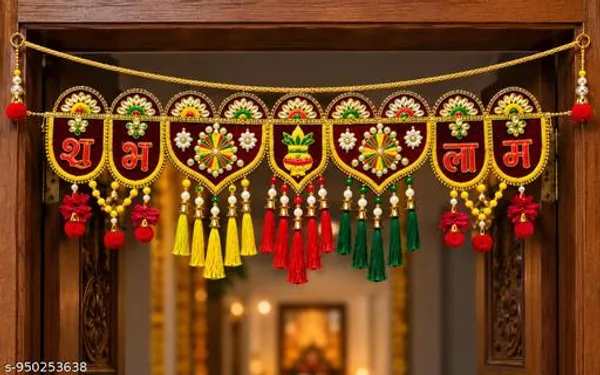 Polyester_Traditional_Shubh_Labh_Kundan_Tassels_Door_Toran_-_Pack_of_2