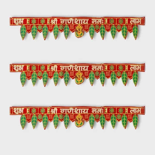 Polyester_Diwali_Green_Pan_Traditional_Red_Door_Toran_-_Pack_of_3
