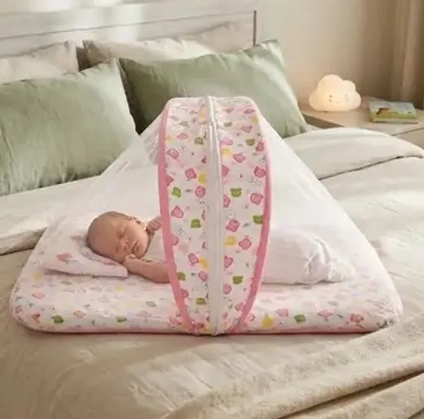 Foldable_Baby_Bed_with_Mosquito_Net_&_Pillow_|_Thick_Cushioned_Sleeping_Mat_for_Newborn_(0–9_Months)_|_Portable_Travel_Baby_Bed_with_Full_Protection_Net_|_Soft_&_Breathable_Baby_Bedding