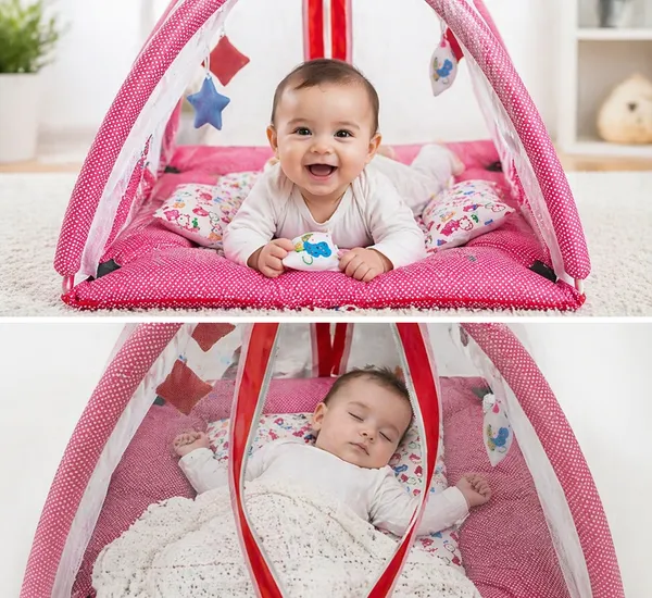 Baby_Bed_&_Play_Gym_with_Mosquito_Net_|_Portable_Foldable_Sleeping_Mat_with_Soft_Cushion_&_Pillow_|_Breathable,_Travel-Friendly_Baby_Nest_for_Newborn_to_12_Months