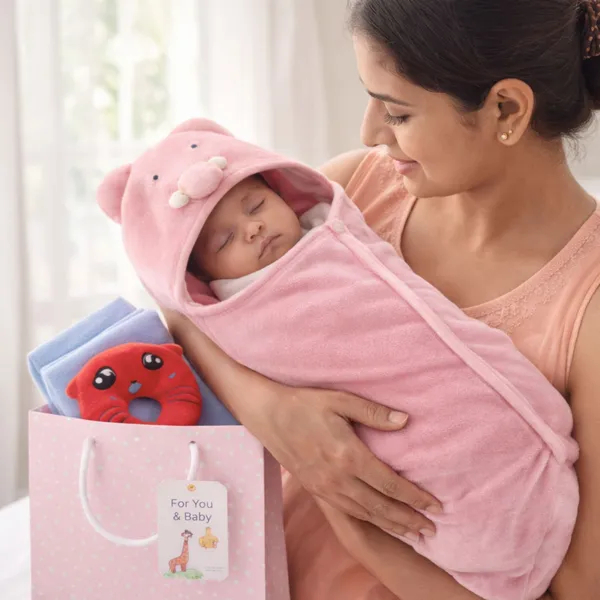 MimiLap_New_Born_Daily_Comfort_Gift_Pack_|_Baby_Sleep_Gadda_(70×50_cm)_with_Waterproof_Dry_Sheet,_Baby_Wrapper,_Bib_&_Neck_Support_Pillow_|_Useful_Newborn_Baby_Gift_for_0–12_Months