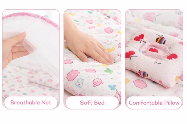 Foldable_Baby_Bed_with_Mosquito_Net_&_Pillow_|_Thick_Cushioned_Sleeping_Mat_for_Newborn_(0–9_Months)_|_Portable_Travel_Baby_Bed_with_Full_Protection_Net_|_Soft_&_Breathable_Baby_Bedding