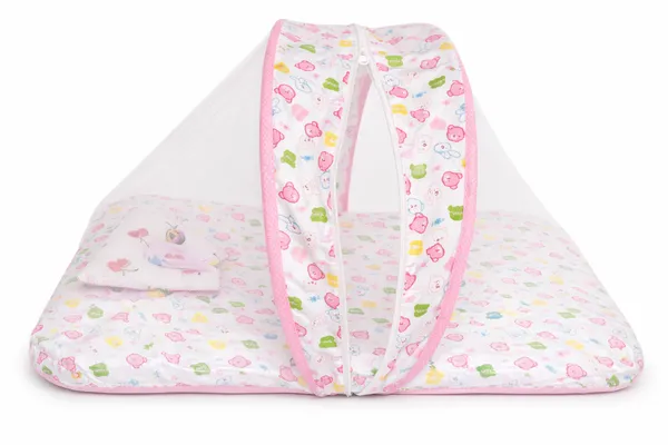 Foldable_Baby_Bed_with_Mosquito_Net_&_Pillow_|_Thick_Cushioned_Sleeping_Mat_for_Newborn_(0–9_Months)_|_Portable_Travel_Baby_Bed_with_Full_Protection_Net_|_Soft_&_Breathable_Baby_Bedding