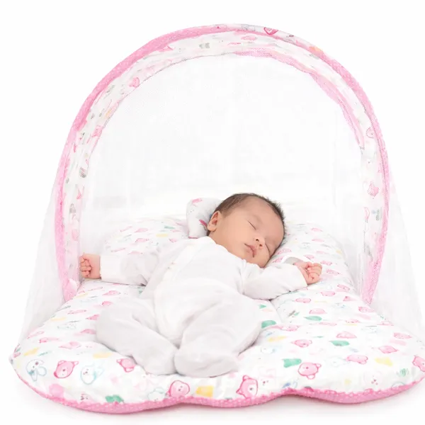 Foldable_Baby_Bed_with_Mosquito_Net_&_Pillow_|_Thick_Cushioned_Sleeping_Mat_for_Newborn_(0–9_Months)_|_Portable_Travel_Baby_Bed_with_Full_Protection_Net_|_Soft_&_Breathable_Baby_Bedding