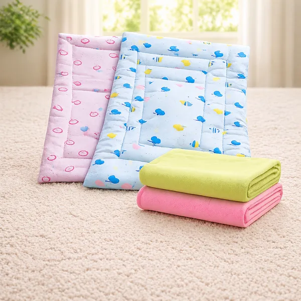 Mimilap_Baby_Bedding_Set_of_2_Gaddas_&_2_Dry_Sheets_(70x50_cm)_|_Waterproof,_Soft_Cotton,_Washable