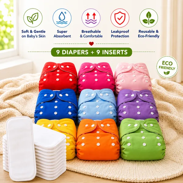 MimiLap_Reusable_Cloth_Diapers_Pack_of_9_with_Inserts_|_Soft_&_Breathable_for_Baby_Skin_|_Designed_for_Daytime_Use_|_Helps_Reduce_Rash_Discomfort_|_Adjustable_Fit_(3_Months–3_Years)