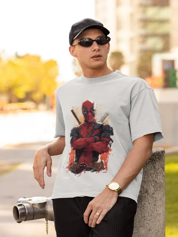 White_Cotton_Oversized_Deadpool_Print_T-Shirt_For_Men