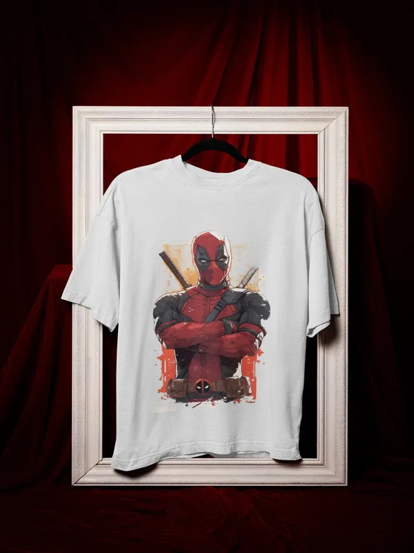 White_Cotton_Oversized_Deadpool_Print_T-Shirt_For_Men