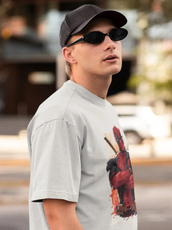 White_Cotton_Oversized_Deadpool_Print_T-Shirt_For_Men