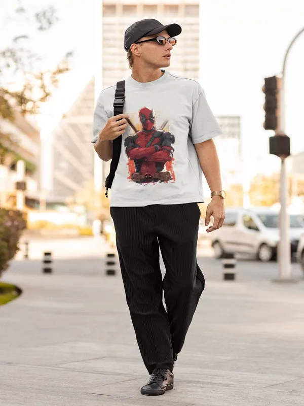 White_Cotton_Oversized_Deadpool_Print_T-Shirt_For_Men