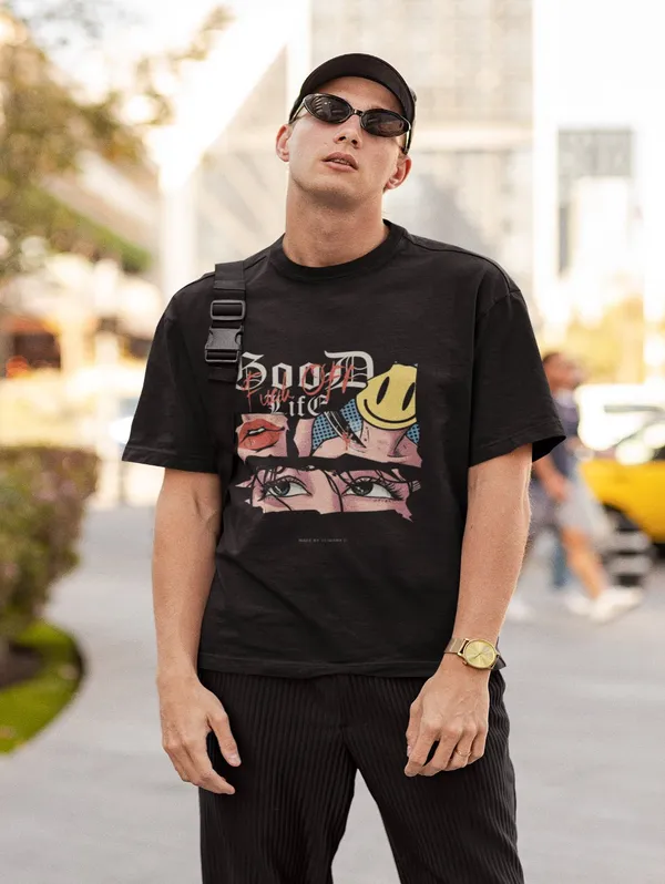 Black_Cotton_Oversized_Good_Life_Collage_T-Shirt_For_Men