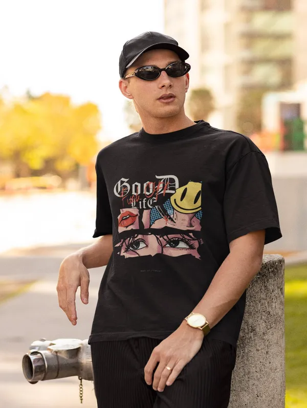 Black_Cotton_Oversized_Good_Life_Collage_T-Shirt_For_Men