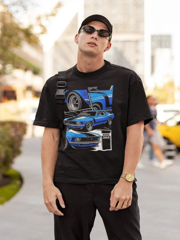 Black_Cotton_Oversized_Blue_Mustang_T-Shirt_For_Men