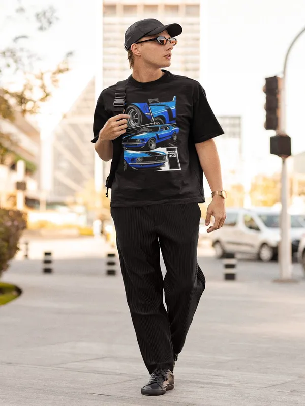 Black_Cotton_Oversized_Blue_Mustang_T-Shirt_For_Men