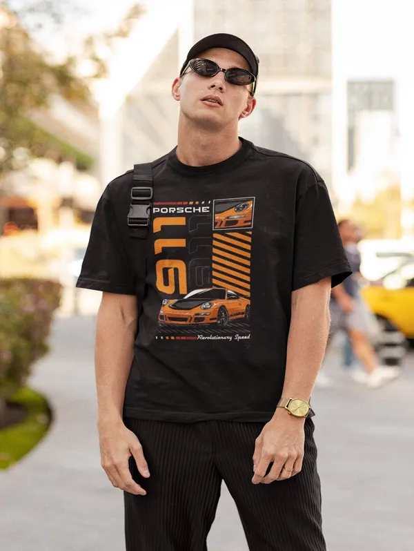 Black_Cotton_Oversized_Yellow_911_T-Shirt_For_Men
