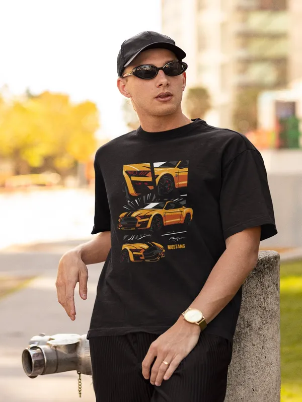 Black_Cotton_Oversized_Yellow_Mustang_T-Shirt_For_Men