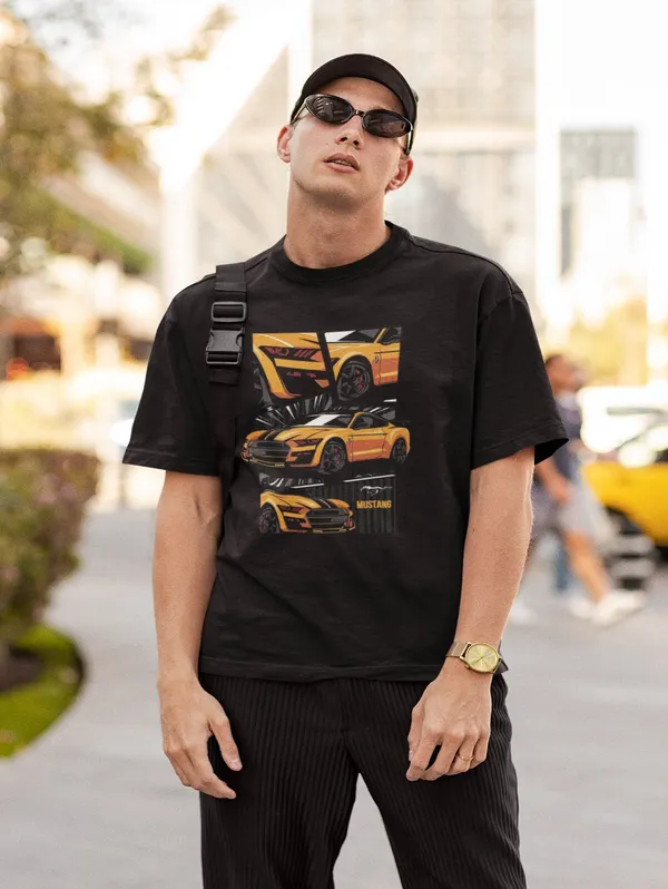 Black_Cotton_Oversized_Yellow_Mustang_T-Shirt_For_Men
