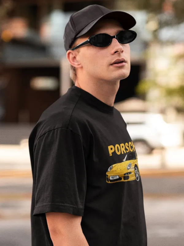 Black_Cotton_Oversized_Yellow_Porsche_T-Shirt_For_Men