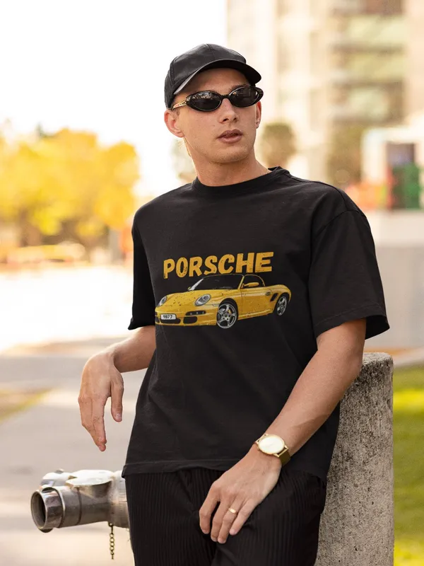 Black_Cotton_Oversized_Yellow_Porsche_T-Shirt_For_Men