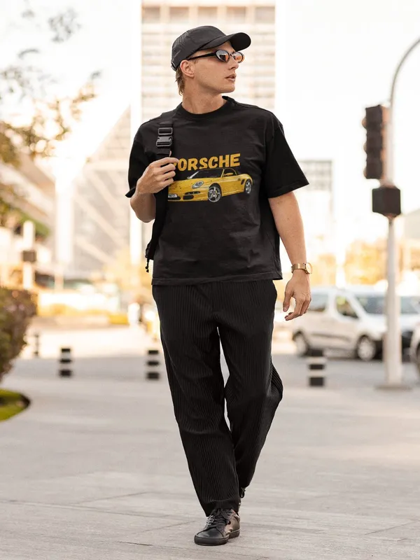 Black_Cotton_Oversized_Yellow_Porsche_T-Shirt_For_Men