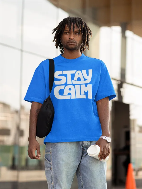 Blue_Cotton_Oversized_Stay_Calm_T-Shirt_For_Men