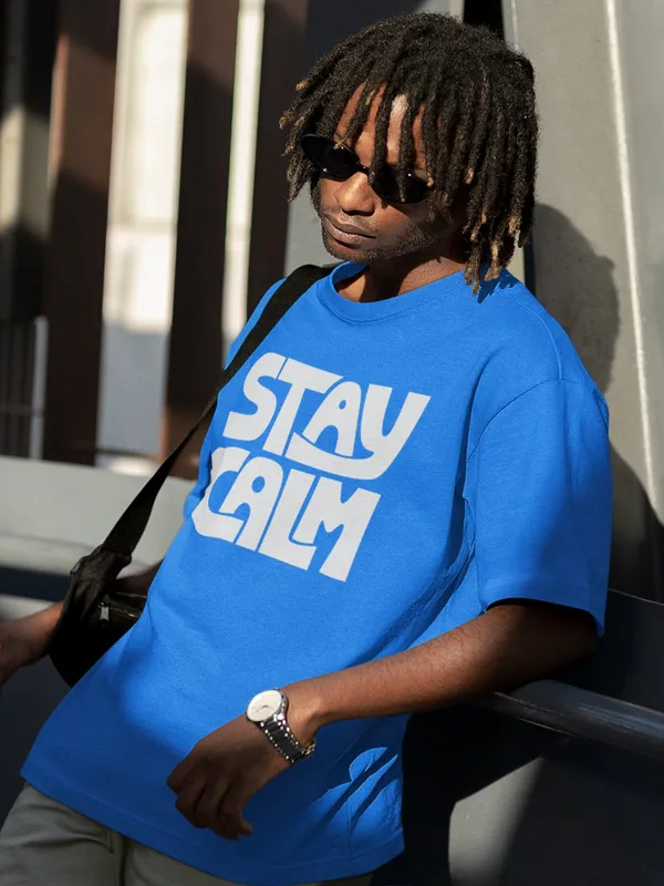 Blue_Cotton_Oversized_Stay_Calm_T-Shirt_For_Men