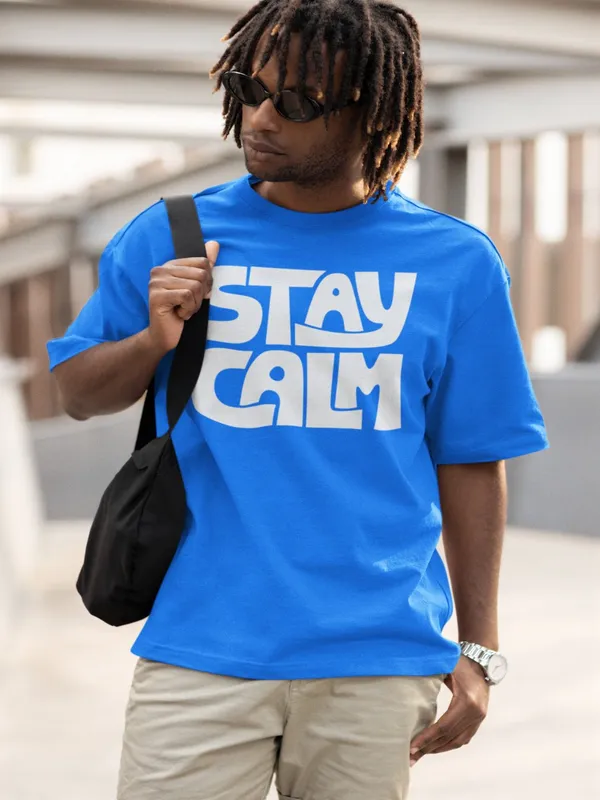 Blue_Cotton_Oversized_Stay_Calm_T-Shirt_For_Men