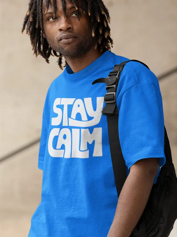 Blue_Cotton_Oversized_Stay_Calm_T-Shirt_For_Men