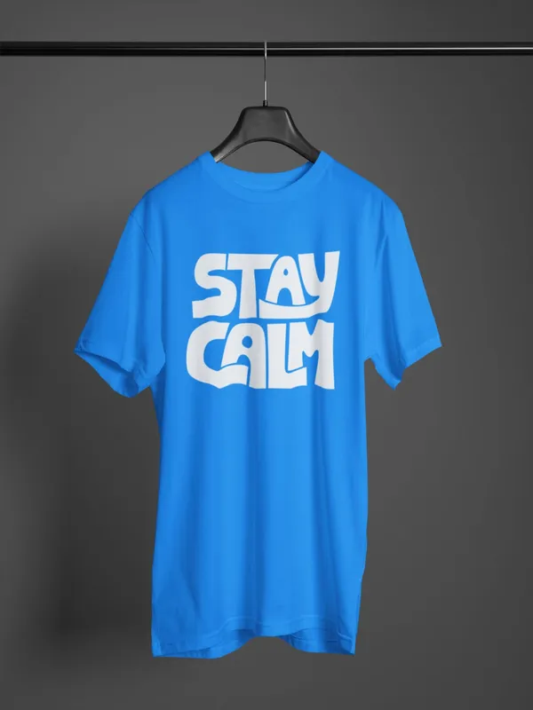 Blue_Cotton_Oversized_Stay_Calm_T-Shirt_For_Men