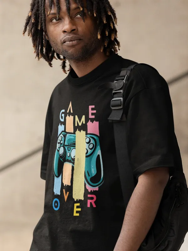 Black_Cotton_Oversized_Level_Down_T-Shirt_For_Men