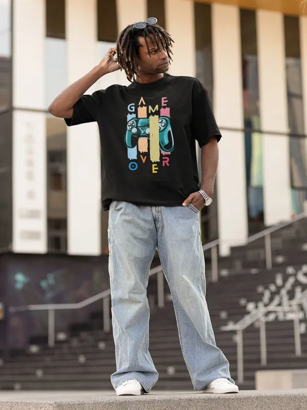 Black_Cotton_Oversized_Level_Down_T-Shirt_For_Men