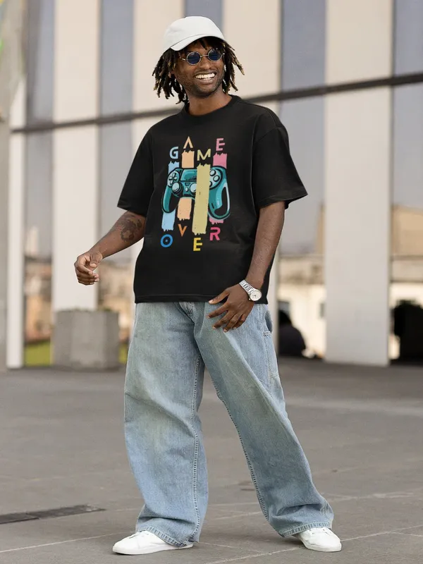 Black_Cotton_Oversized_Level_Down_T-Shirt_For_Men