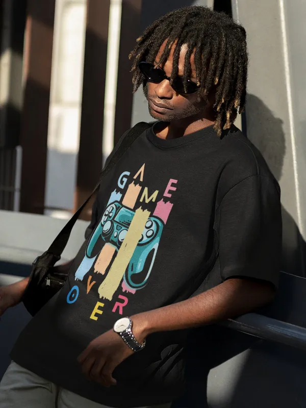 Black_Cotton_Oversized_Level_Down_T-Shirt_For_Men