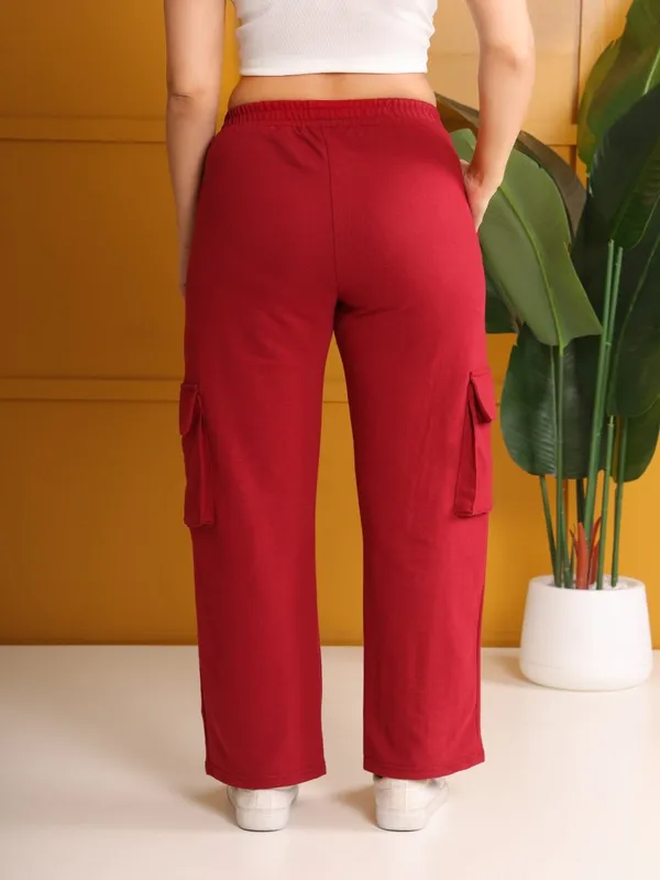 Red_Cotton_Wide-Leg_Jogger_For_Women