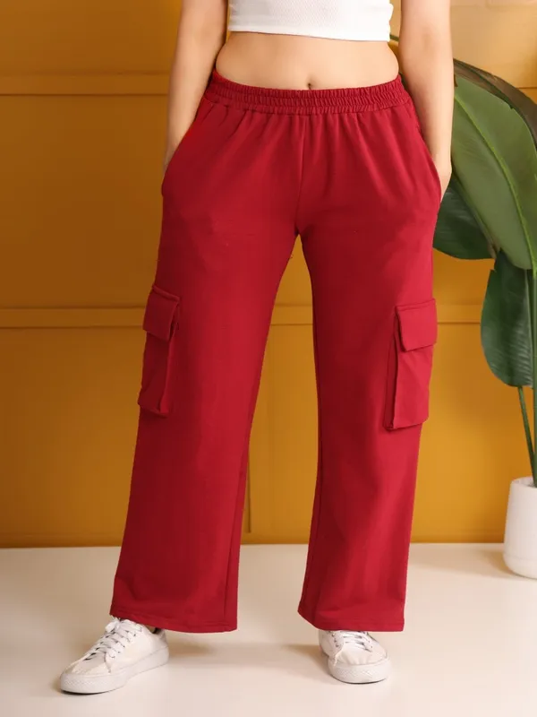Red_Cotton_Wide-Leg_Jogger_For_Women