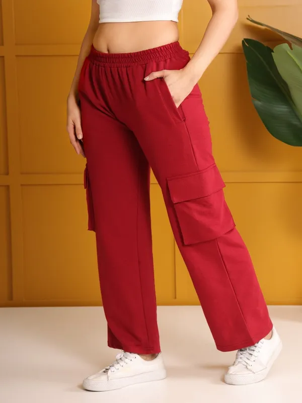 Red_Cotton_Wide-Leg_Jogger_For_Women