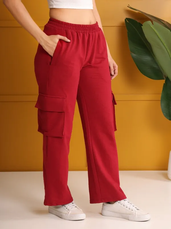 Red_Cotton_Wide-Leg_Jogger_For_Women