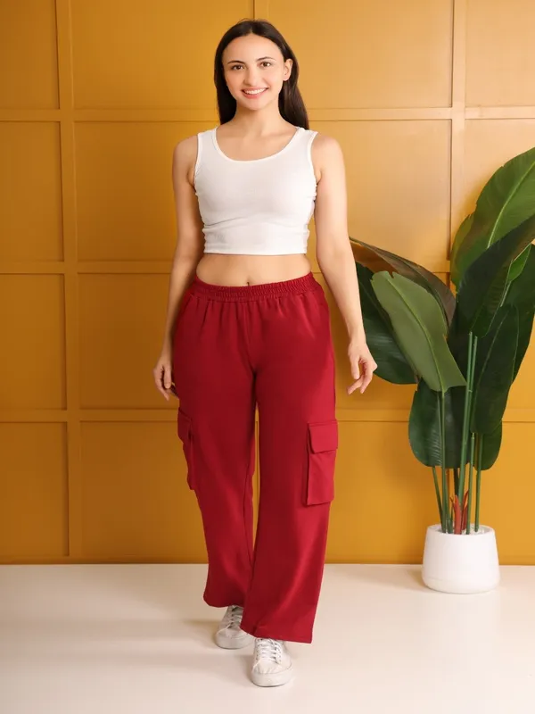 Red_Cotton_Wide-Leg_Jogger_For_Women