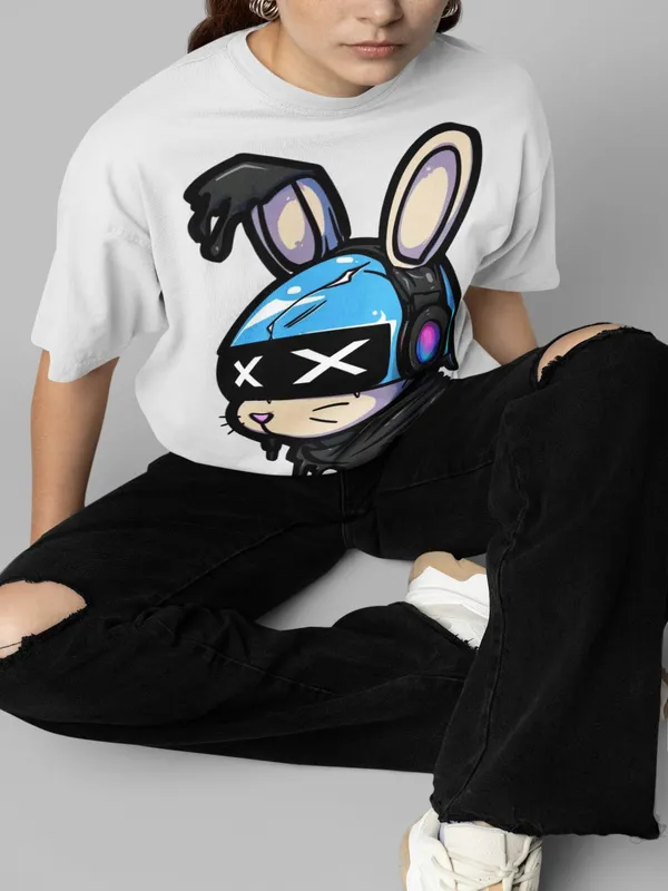 White_Cotton_Oversized_Cyber_Bunny_T-Shirt_For_Women