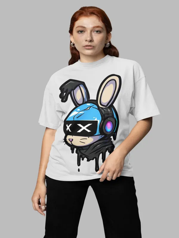 White_Cotton_Oversized_Cyber_Bunny_T-Shirt_For_Women