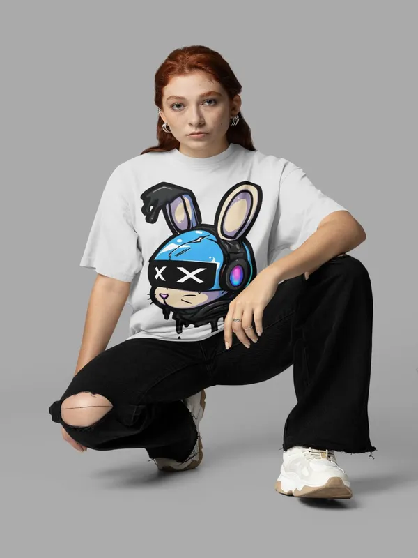 White_Cotton_Oversized_Cyber_Bunny_T-Shirt_For_Women