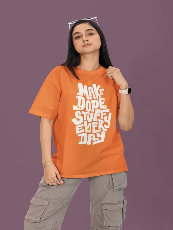 Orange_Cotton_Oversized_Make_It_Dope_T-Shirt_For_Women