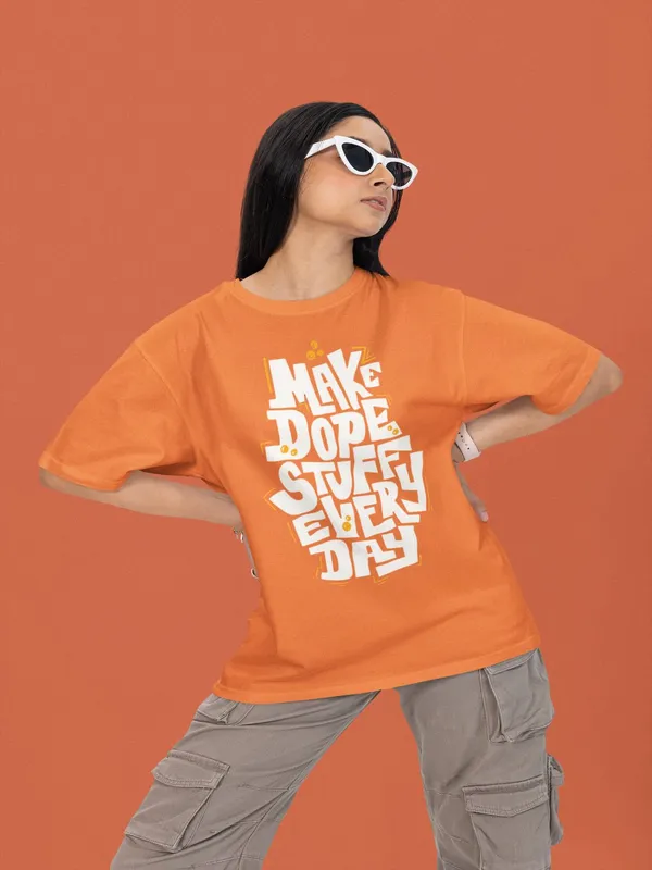 Orange_Cotton_Oversized_Make_It_Dope_T-Shirt_For_Women
