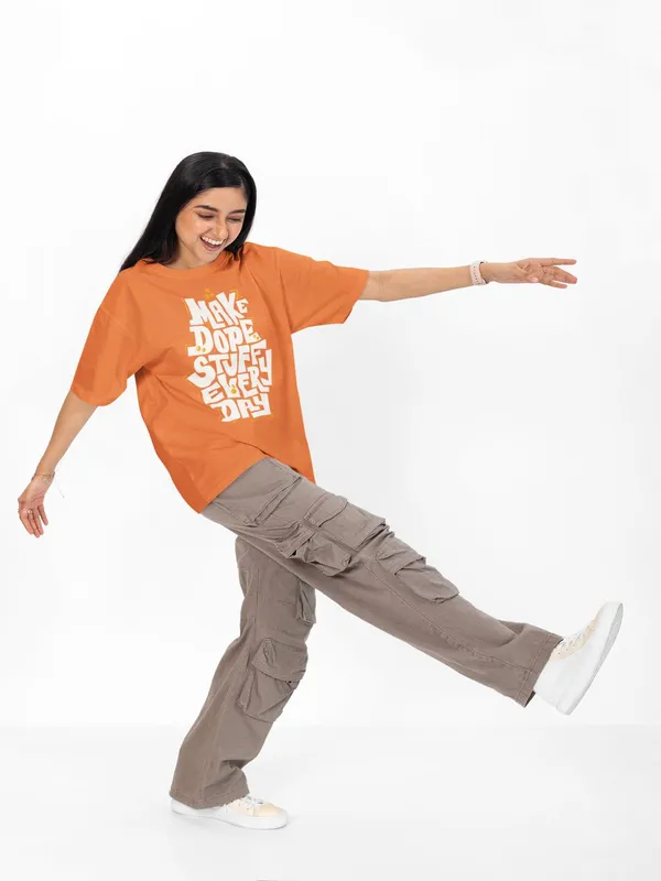Orange_Cotton_Oversized_Make_It_Dope_T-Shirt_For_Women