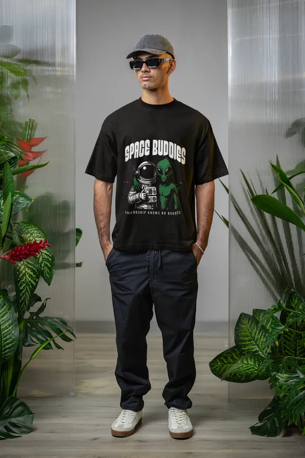 Black_Cotton_Oversized_Space_Buddies_T-Shirt_For_Men