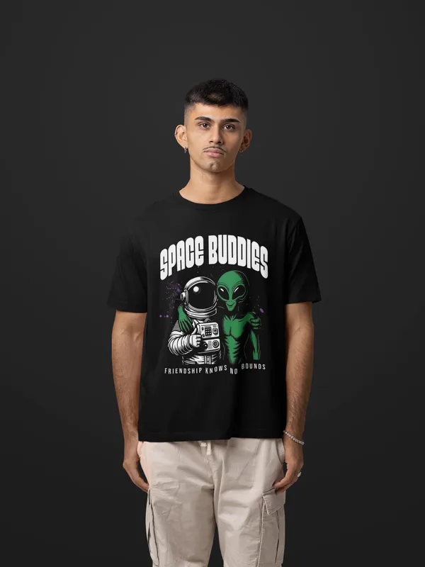 Black_Cotton_Oversized_Space_Buddies_T-Shirt_For_Men