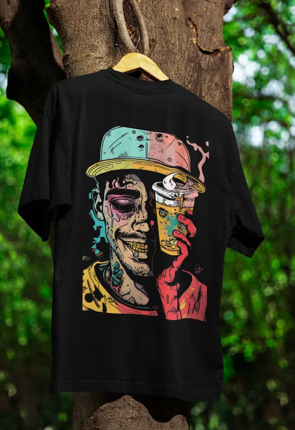Black_Cotton_Oversized_Psychedelic_Drip_T-Shirt_For_Men