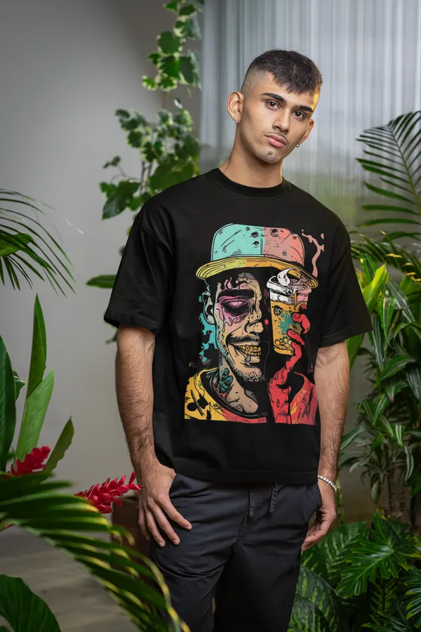 Black_Cotton_Oversized_Psychedelic_Drip_T-Shirt_For_Men